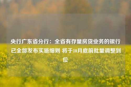 央行广东省分行：全省有存量房贷业务的银行已全部发布实施细则 将于10月底前批量调整到位