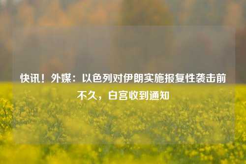 快讯！外媒：以色列对伊朗实施报复性袭击前不久，白宫收到通知