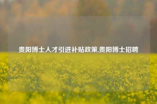 贵阳博士人才引进补贴政策,贵阳博士招聘