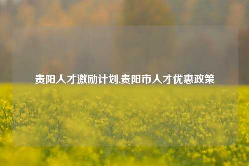 贵阳人才激励计划,贵阳市人才优惠政策