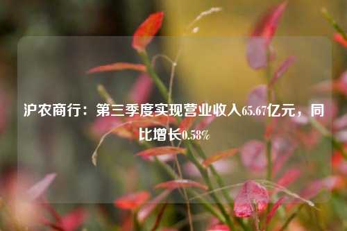 沪农商行：第三季度实现营业收入65.67亿元，同比增长0.58%