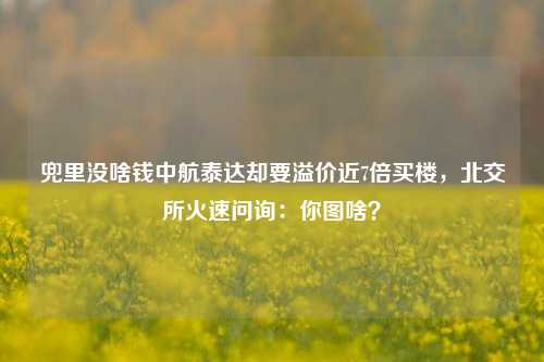 兜里没啥钱中航泰达却要溢价近7倍买楼，北交所火速问询：你图啥？